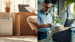 Imagen destacada de una trituradora de papel AmazonBasics, mostrando su diseño moderno y características clave. Esta trituradora de papel Amazon es una solución efectiva para destruir documentos, tanto en el hogar como en entornos profesionales. Con la capacidad de destruir papeles de manera segura, es una herramienta esencial para la gestión de documentos en Amazon.